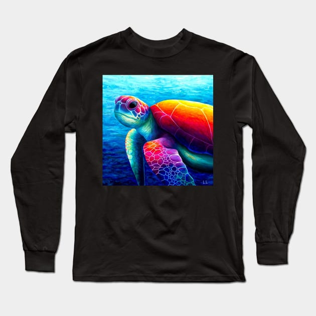 Underwater sea turtle artwork Long Sleeve T-Shirt by LukjanovArt